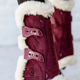 Kentucky Horsewear Vegan Sheepskin Tendon Boots Bamboo Elastic Velvet - Bordeaux 