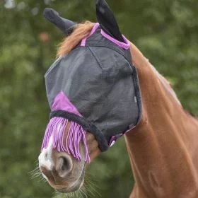 Weatherbeeta Comfitec Deluxe Durable Mesh Mask with Ears and Tassels - Black Purple - WeatherBeeta