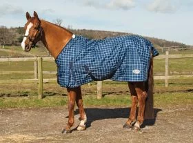Rhinegold Atlanta Lightweight  Fleece Lined Turnout Rug Navy - White Check - Rhinegold