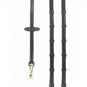 John Whitaker 9 Loop Rubber Reins with Snap Clip - Black