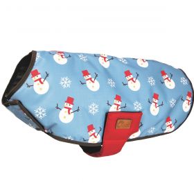 Benji & Flo Snowy the Snowman Dog Coat - Ice Blue/Berry Red-Medium - HY