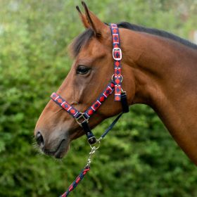 Hy Equestrian Woven Polo Head Collar and Lead Rope Navy/Rose -  HY
