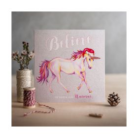 Deckled Edge Christmas Card Believe in Santa & Unicorns