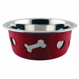 Weatherbeeta Non-Slip Stainless Steel Silicone Bone Dog Bowl-Raspberry-Small Clearance - WeatherBeeta