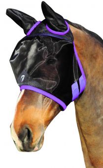 Hy Equestrian Mesh Half Mask with Ears - Black/Purple - HY