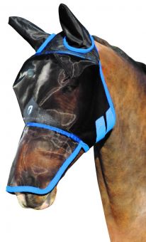 Hy Equestrian Mesh Full Mask with Ears and Nose-Black - Blue-Small Pony -  HY