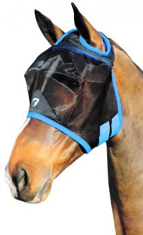 Hy Equestrian Mesh Half Mask without Ears-Black - Blue-Pony -  HY