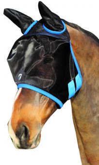 Hy Equestrian Mesh Half Mask with Ears-Black - Blue-Pony -  HY