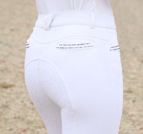 Hy Equestrian Roka Rose Breeches - White with Navy/Rose Gold Diamantes-30in Ladies/EU40/UK12/PS of Sweden EU38 -  HY