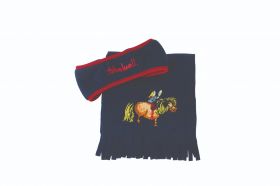 Hy Equestrian Thelwell Collection Fleece Headband and Scarf Set - Navy/Red - One Size - HY