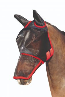 Hy Equestrian Mesh Full Mask with Ears and Nose-Black/Red-Pony -  HY