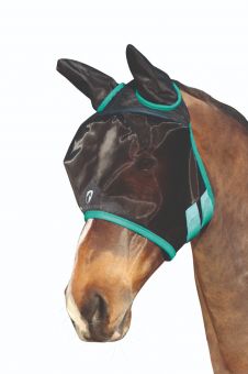 Hy Equestrian Mesh Half Mask with Ears - Black/Blue - HY