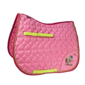 Hy Equestrian Thelwell Collection Hugs Saddle Pad - Pink/Lime/Hot pink