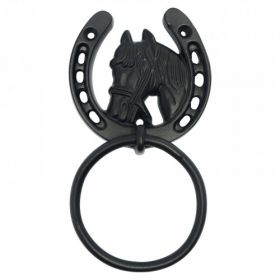 Perry Horse Shoe Tie Rings on Plate - Black