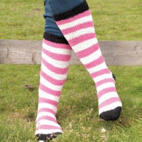 Rhinegold Ladies Soft Touch Knee High Socks Pink/White - Rhinegold