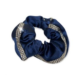 Equetech Satin Deluxe Crystal Hair Scrunchie - Navy - Equetech