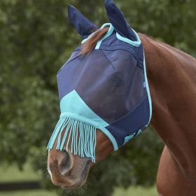 Weatherbeeta Comfitec Deluxe Fine Mesh mask with Ears and Tassels - Navy- Turquoise