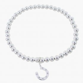 Reeves & Reeves Beaded Sterling Silver Bracelet with Pavé Horseshoe Charm -  Reeves & Reeves