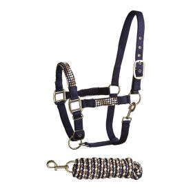 Bitz Soft Handle Two Tone Headcollar and Lead Rope Set - Navy Taupe