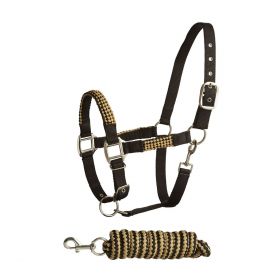 Bitz Soft Handle Two Tone Headcollar and Lead Rope Set - Black Gold