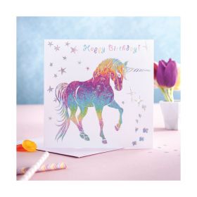 Deckled Edge Prancing Myth Card 	Happy Birthday - Prancing Unicorn