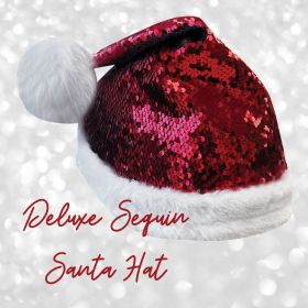 Equetech Childs Deluxe Sequin Flip Santa Hat Silk - Red/Silver