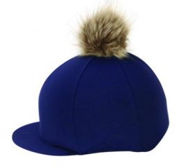 Hy Equestrian Hat Cover with Faux Fur Pom Pom Navy - HY