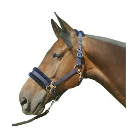 Hy Faux Fur Padded Head Collar with Lead Rope Navy