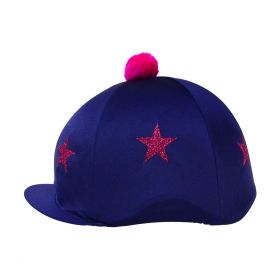 HyFASHION Pom Pom Hat Cover with Glitter Star Pattern Navy - Pink
