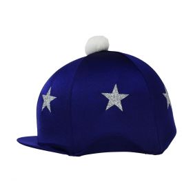 HyFASHION Pom Pom Hat Cover with Glitter Star Pattern Navy - Silver