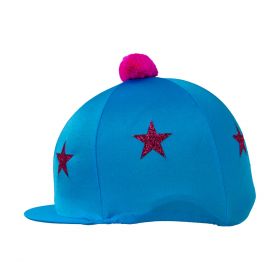 HyFASHION Pom Pom Hat Cover with Glitter Star Pattern Turquoise - Pink