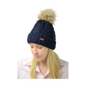 HyFASHION Melrose Cable Knit Bobble Hat Navy -  HY