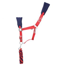 Hy Equestrian DynaMizs Fleece Head Collar & Lead Rope - Navy Red -  HY