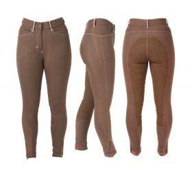HyPERFORMANCE Denim Look with Leather Seat Ladies Breeches Brown