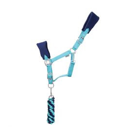 Hy Equestrian Belton Fleece Head Collar and Lead Rope Set - Navy and Teal -  HY