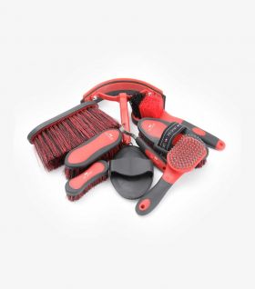 Premier Equine Soft-Touch Grooming Kit Set (9 Pieces) - Black Red