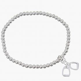 Reeves & Reeves sterling silver beaded bracelet with double stirrup charm