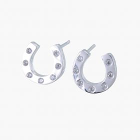 Reeves & Reeves Sterling Silver Pavé Horseshoe Stud Earrings