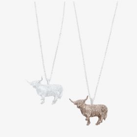 Reeves & Reeves Sterling Silver Standing Highland Cow Necklace
