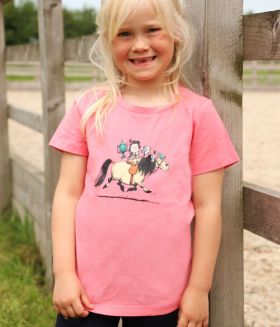 Hy Equestrian Thelwell Collection Childrens Badge T-Shirt - Pink - HY