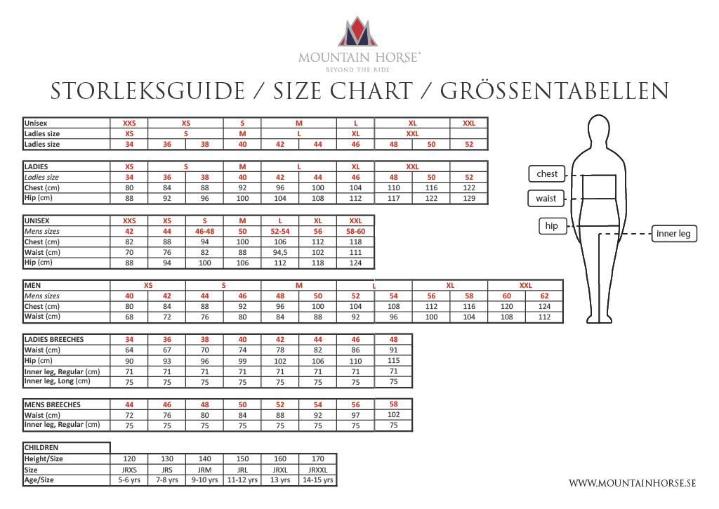 mountain horse size chart clothes