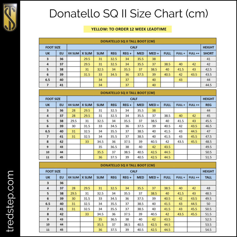 Donatello sq II Size chart