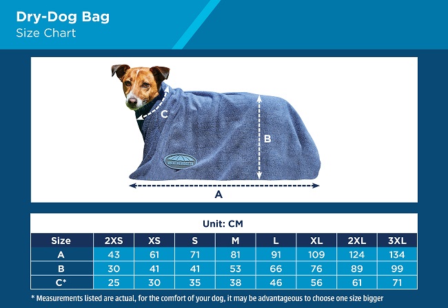 WeatherBeeta Dry-Dog Bag size chart