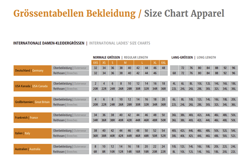 schockemohle ladies size chart